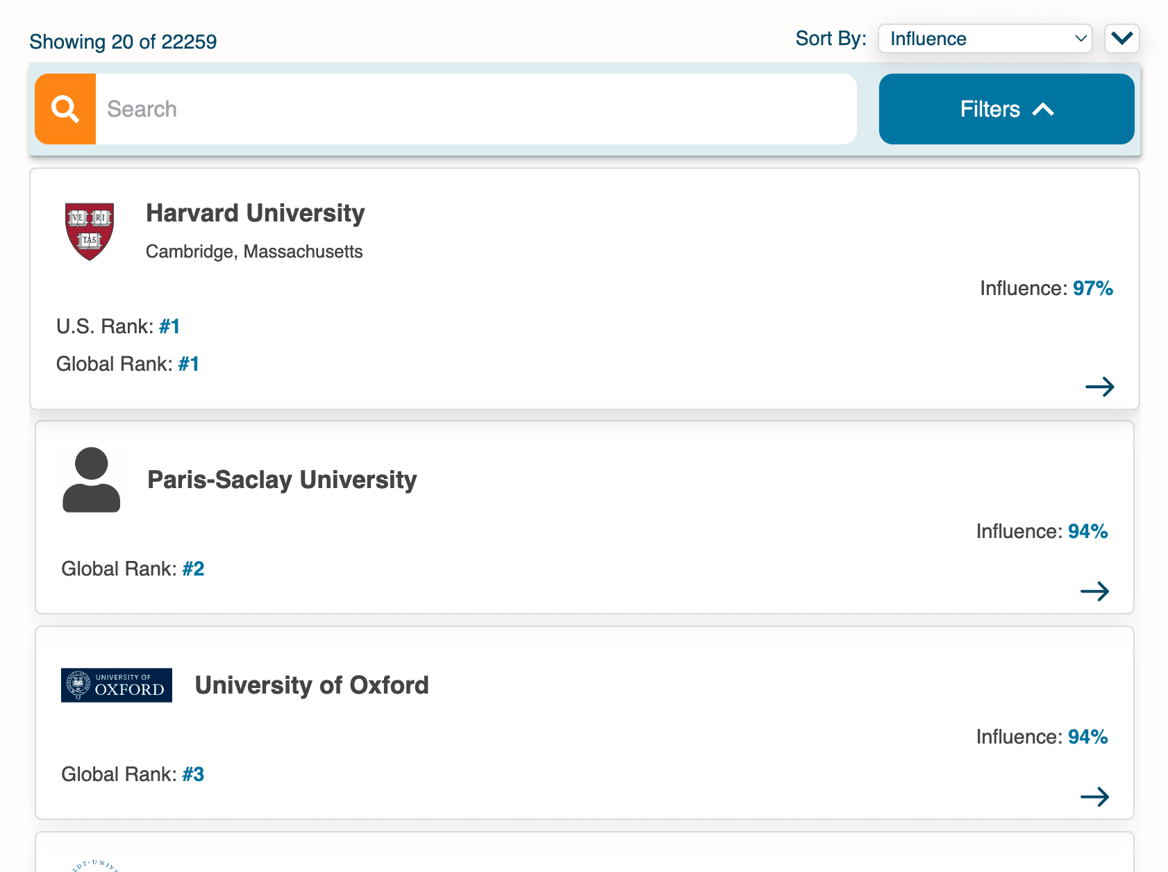 a screenshot of the school finder tool