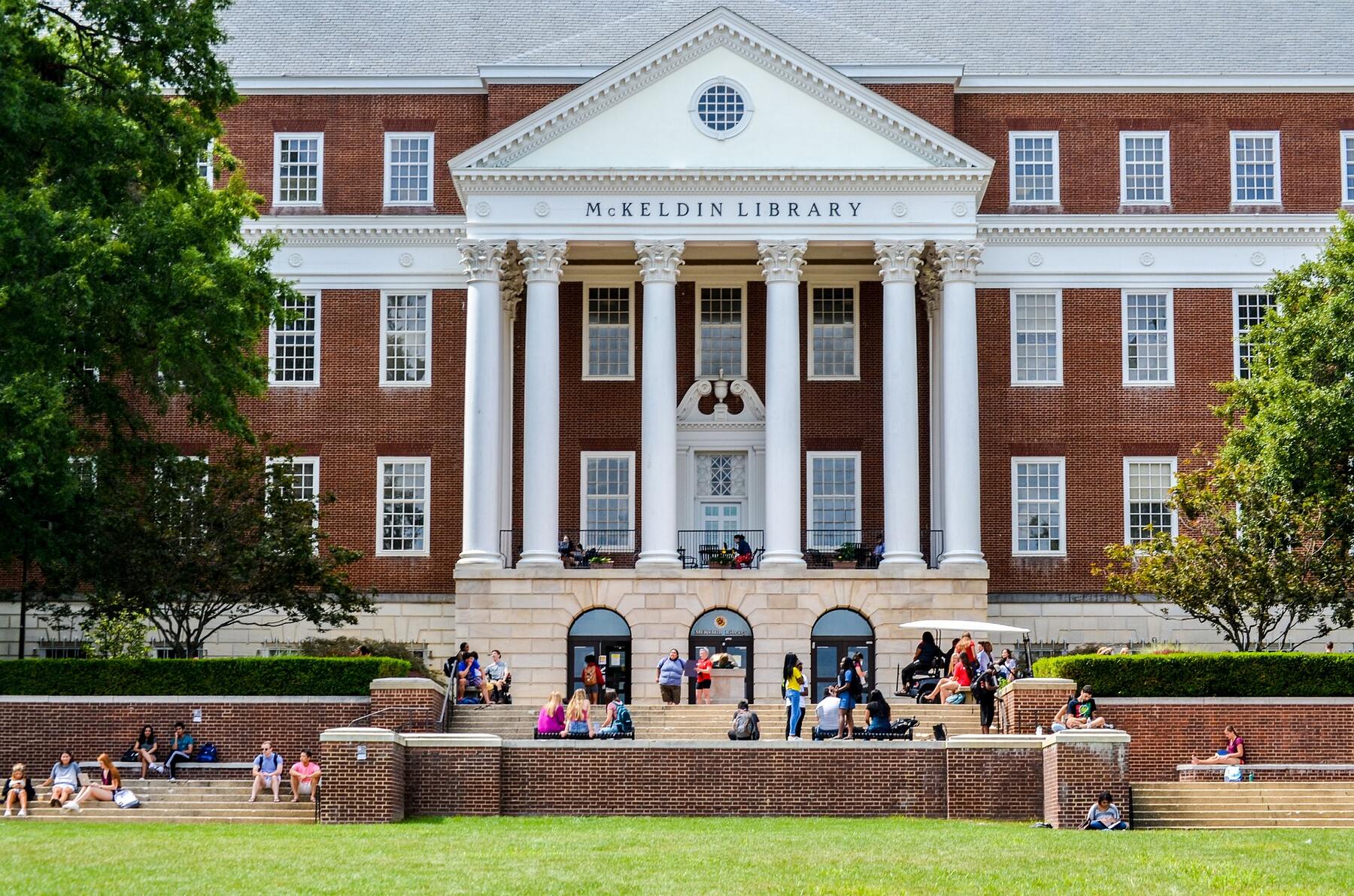 Students gathered outside a school library