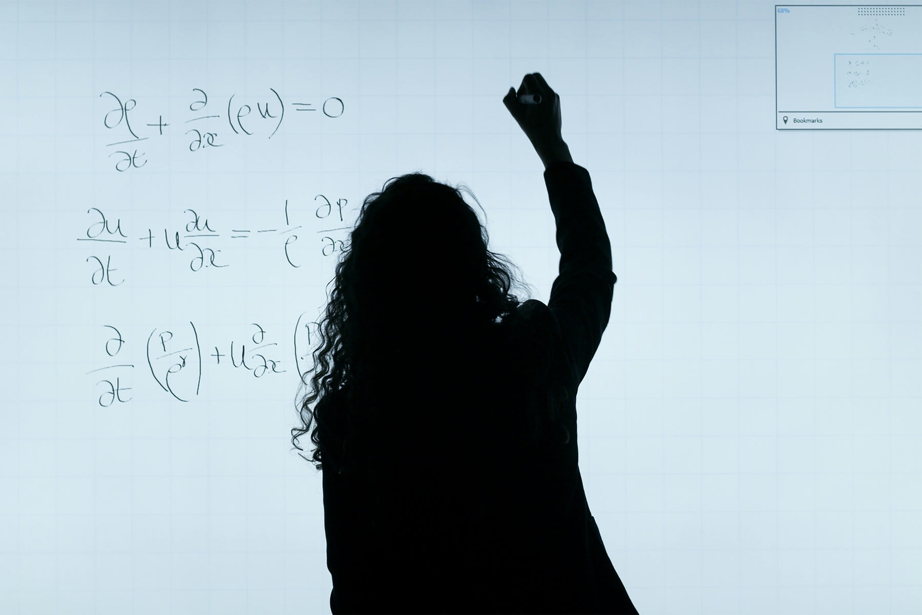 A teacher writing mathematics equation on the white board