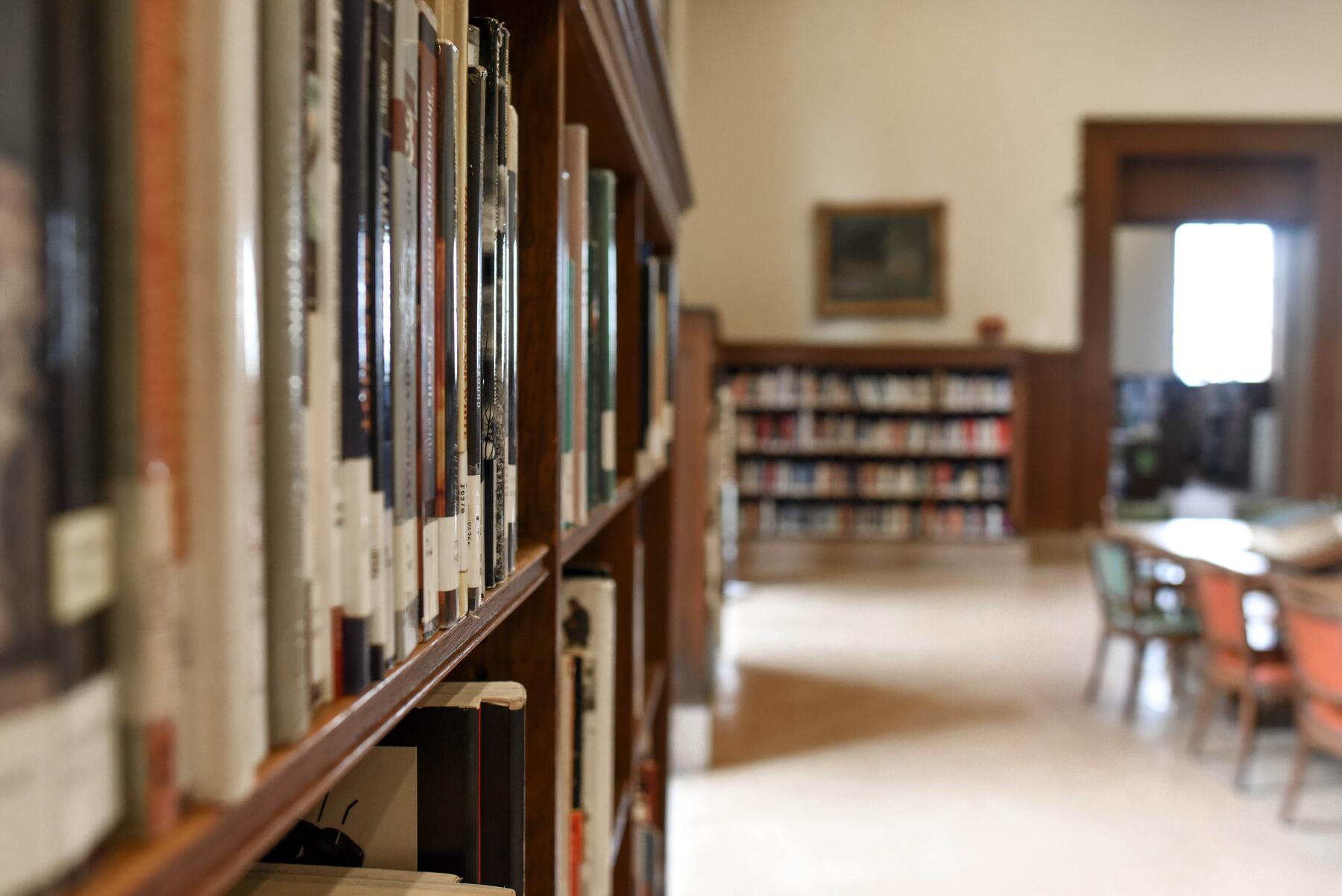 Shelves full of books in a school library