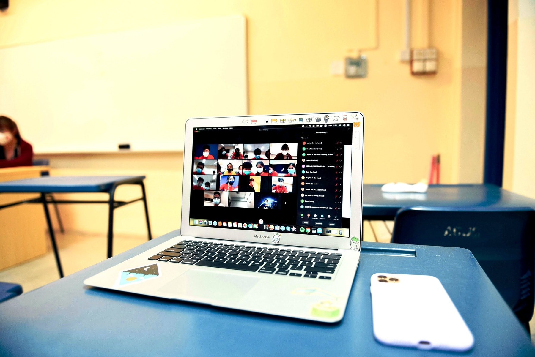 Online class session being streamed on a laptop