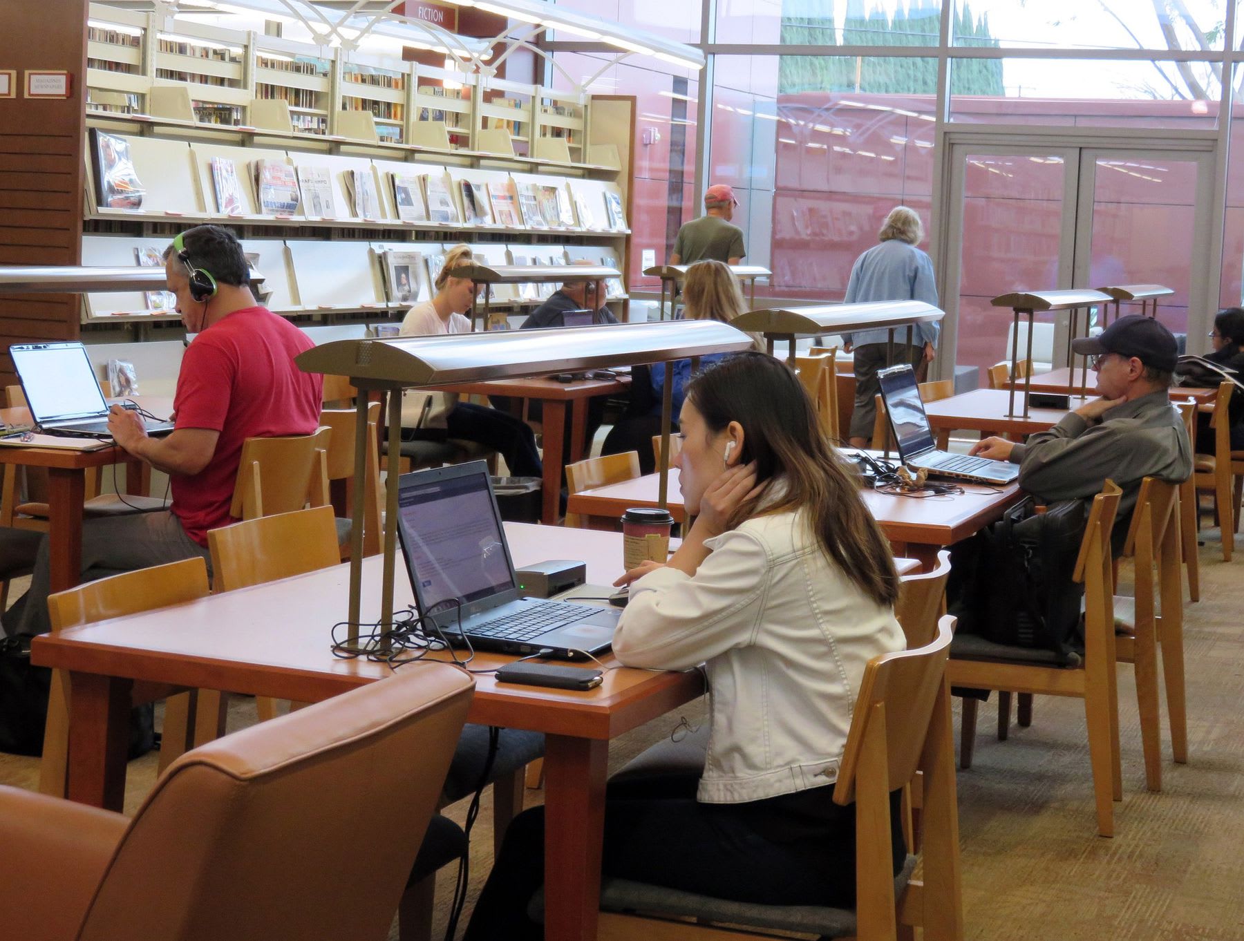 Students busy with their school work at a library
