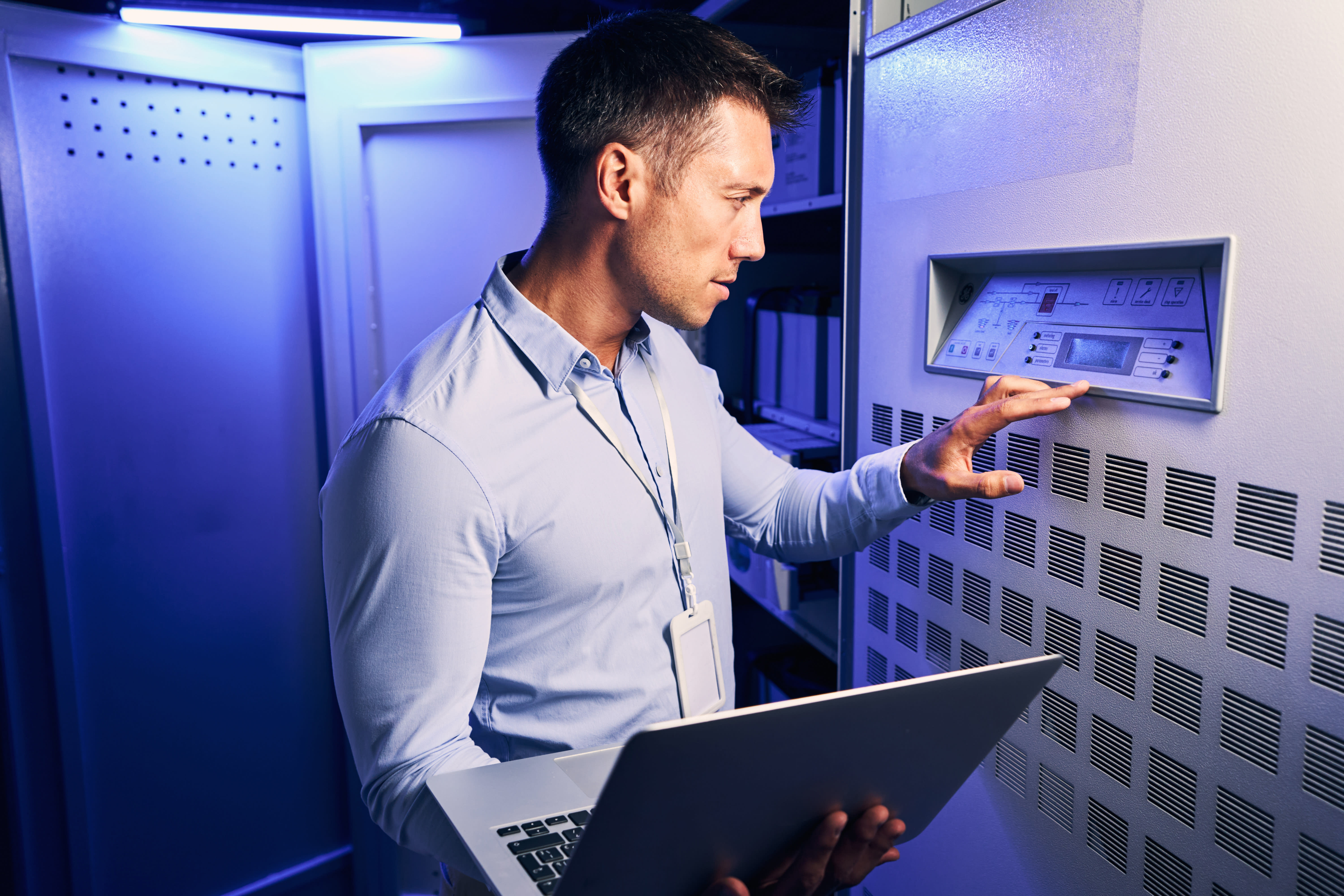 Man working on a server