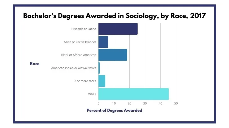 Chart showing Bachelor's Degrees Awarded in Sociology, by Race, 2017