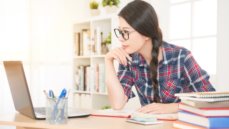 Woman working on a laptop