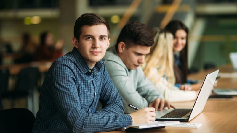 Students in a library