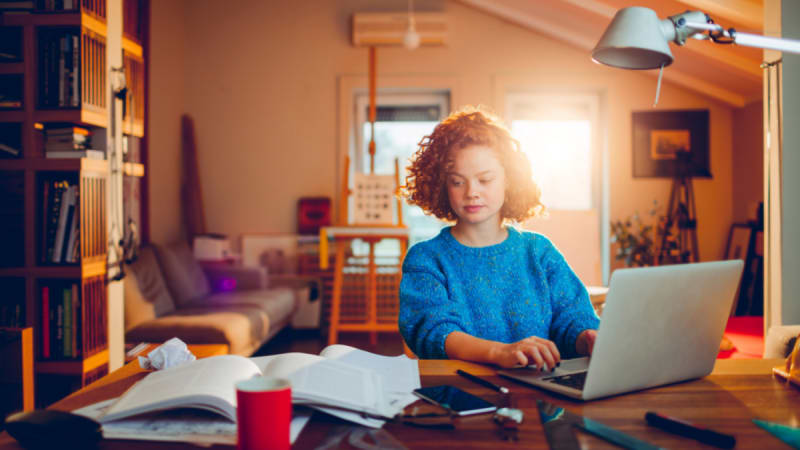 Female student working from home