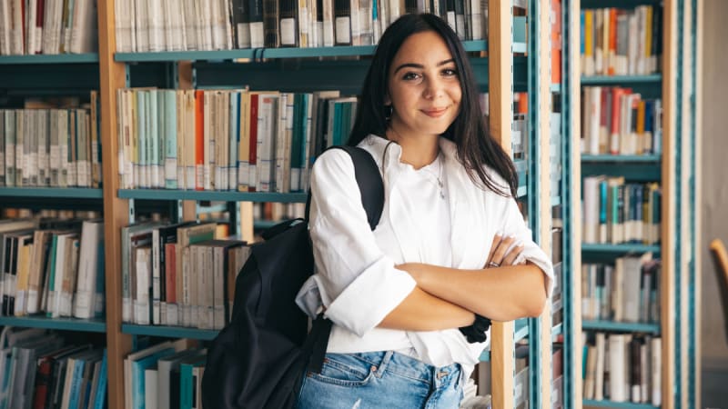 Female student in a library