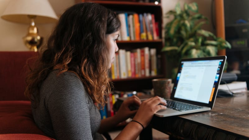 Woman working on a laptop