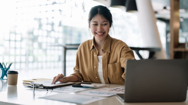 Woman working at a table