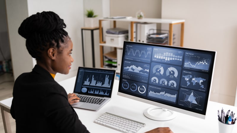 Woman working on a laptop